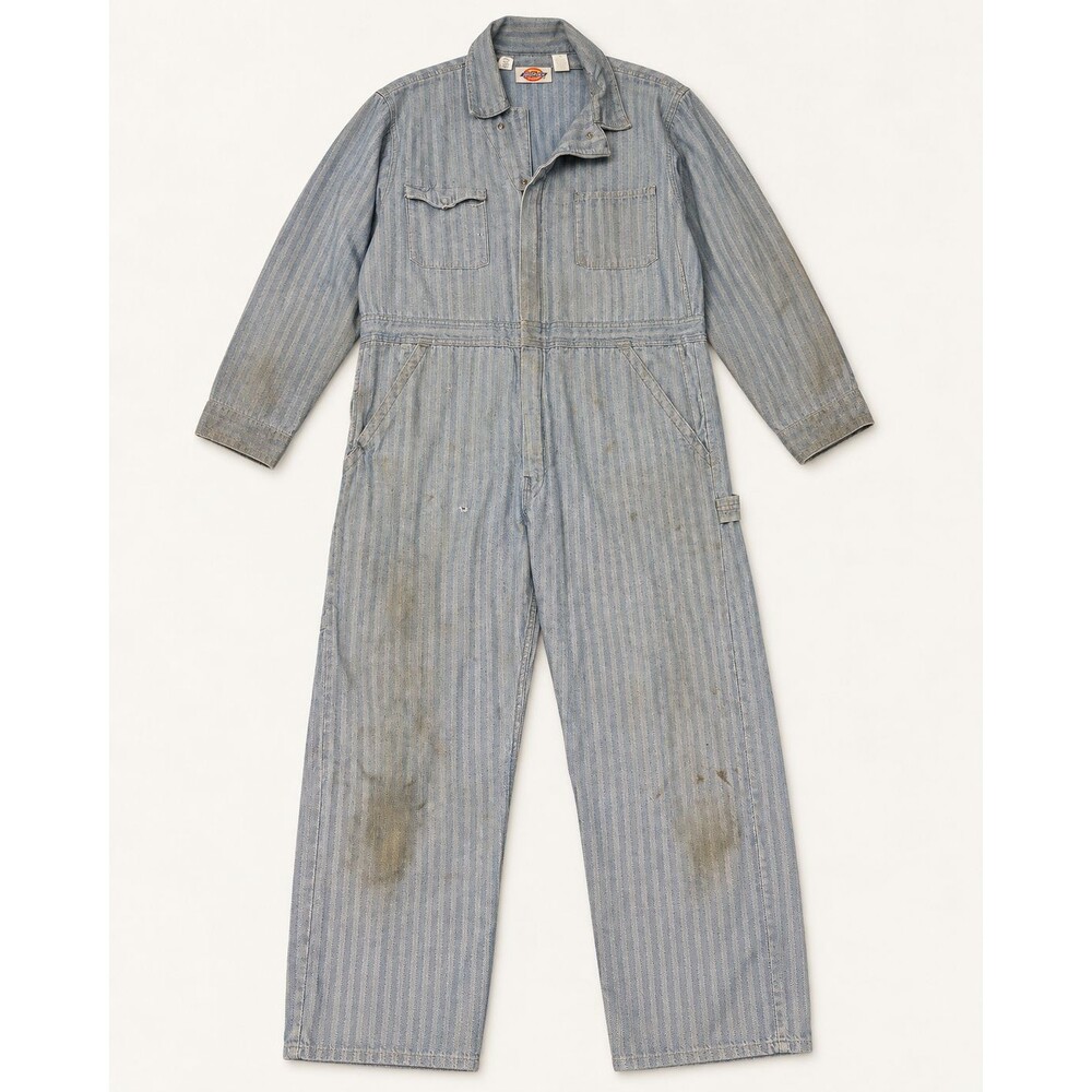 Dickies Herringbone Stripe Coveralls Chest 46 Blue White 100% Cotton Workwear